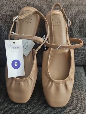 a new day Tan Slingback Ballet Flats with Memory Foam